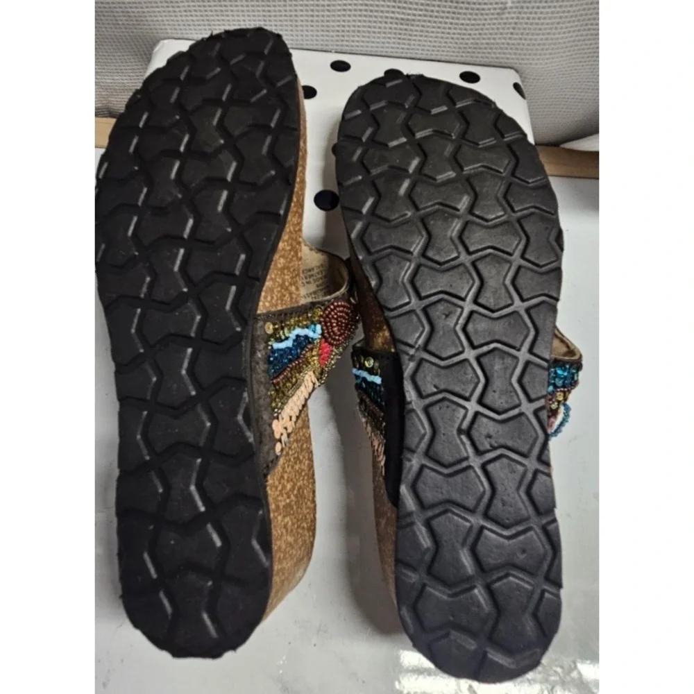 BASS JASMINE intricate beading sequins straps thong sandal leather upper‎ 8M